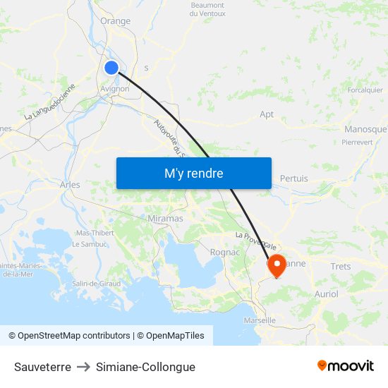 Sauveterre to Simiane-Collongue map