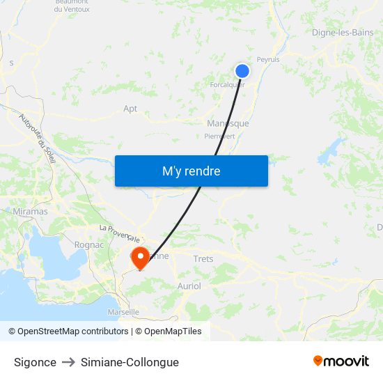 Sigonce to Simiane-Collongue map