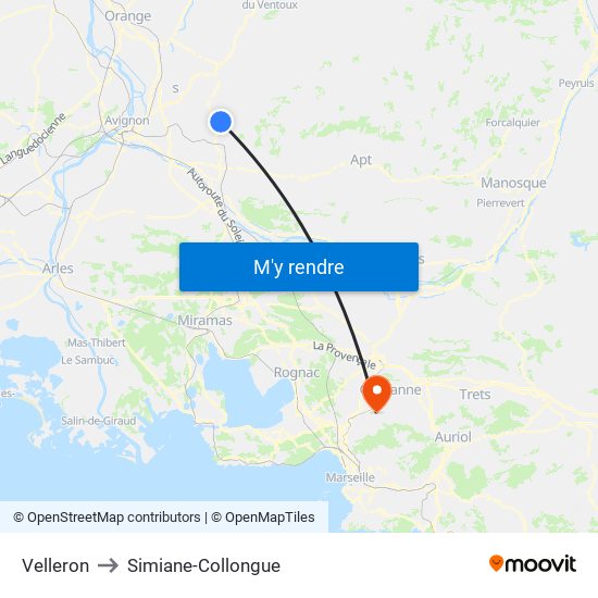 Velleron to Simiane-Collongue map