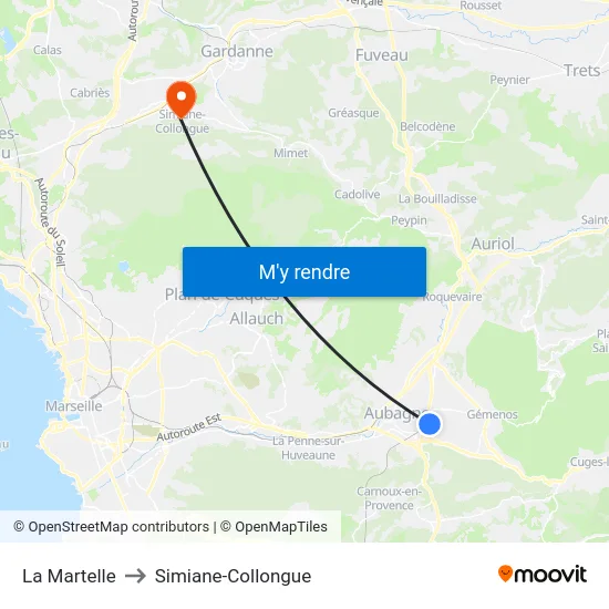La Martelle to Simiane-Collongue map