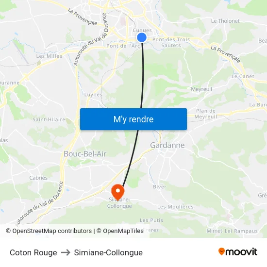 Coton Rouge to Simiane-Collongue map