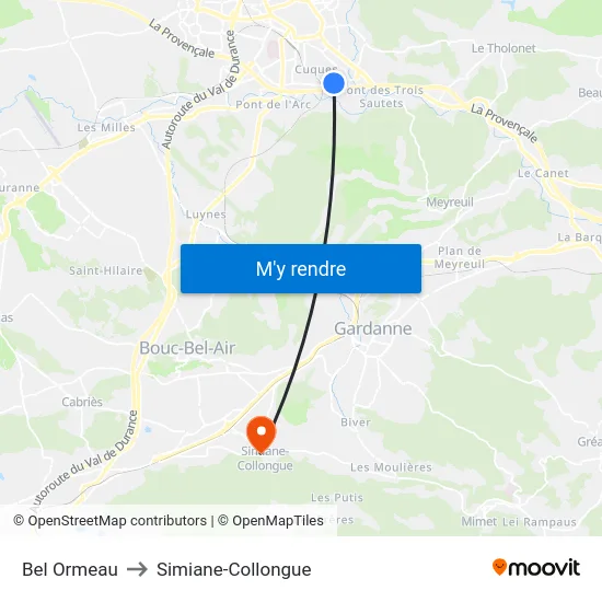 Bel Ormeau to Simiane-Collongue map