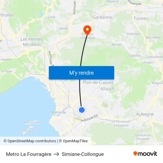 Metro La Fourragère to Simiane-Collongue map