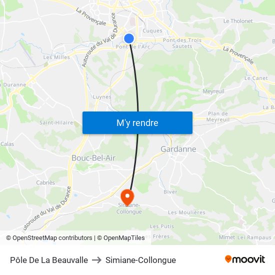 Pôle De La Beauvalle to Simiane-Collongue map