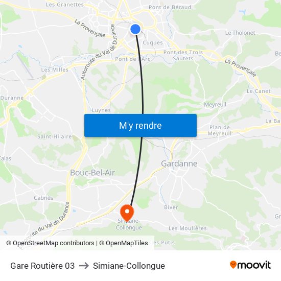 Gare Routière 03 to Simiane-Collongue map