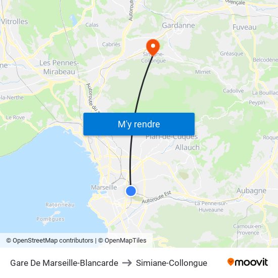 Gare De Marseille-Blancarde to Simiane-Collongue map