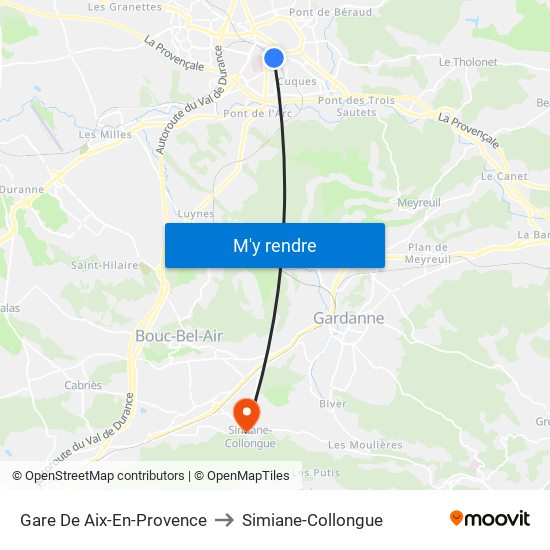 Gare De Aix-En-Provence to Simiane-Collongue map