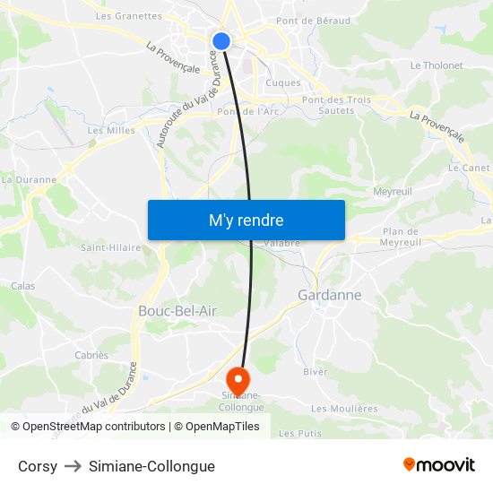 Corsy to Simiane-Collongue map