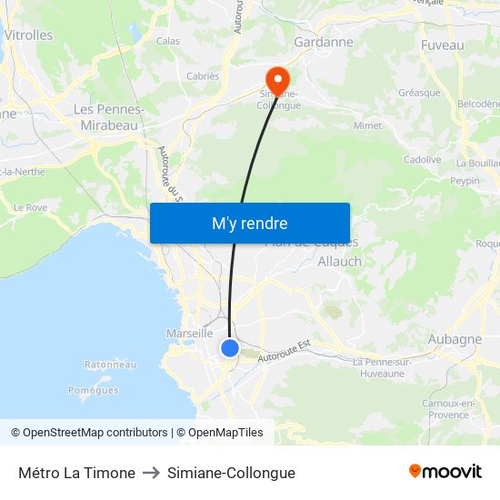 Métro La Timone to Simiane-Collongue map