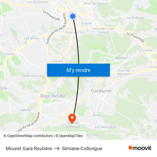 Mouret Gare Routière to Simiane-Collongue map