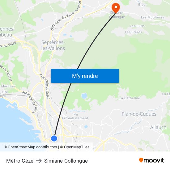 Métro Gèze to Simiane-Collongue map