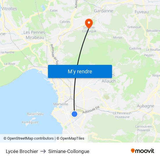 Lycée Brochier to Simiane-Collongue map