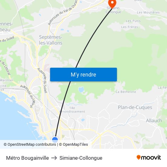 Métro Bougainville to Simiane-Collongue map