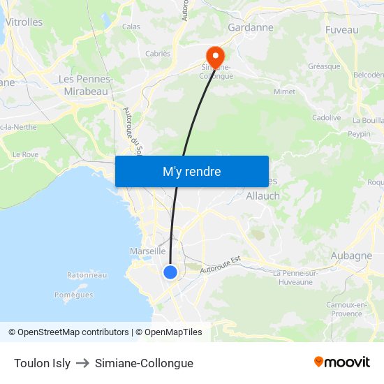 Toulon Isly to Simiane-Collongue map