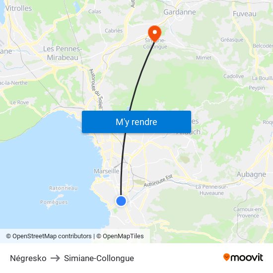 Négresko to Simiane-Collongue map