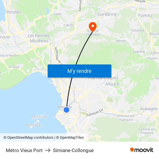 Métro Vieux Port to Simiane-Collongue map