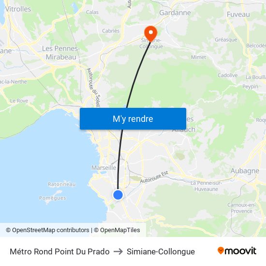 Métro Rond Point Du Prado to Simiane-Collongue map