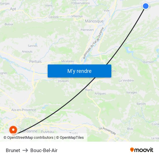 Brunet to Bouc-Bel-Air map
