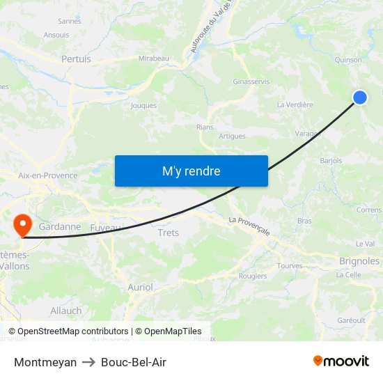 Montmeyan to Bouc-Bel-Air map