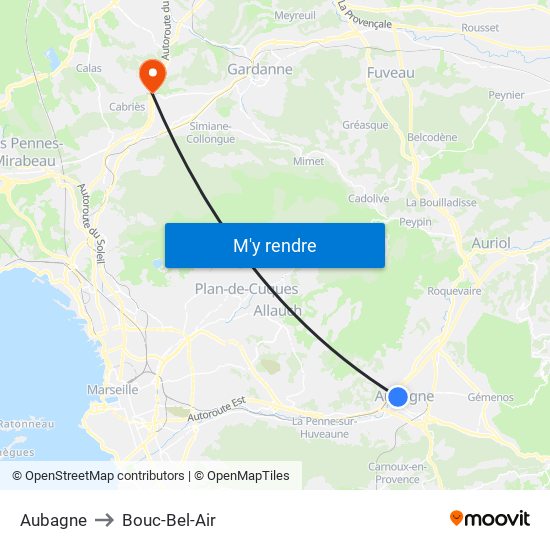 Aubagne to Bouc-Bel-Air map