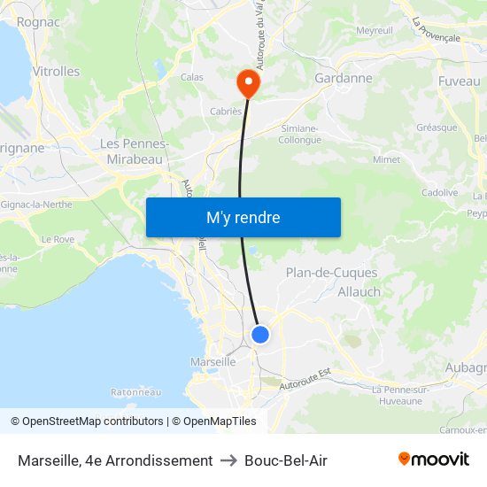 Marseille, 4e Arrondissement to Bouc-Bel-Air map
