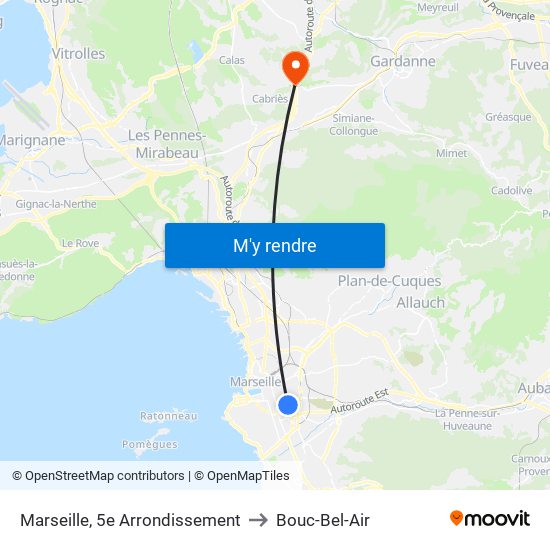 Marseille, 5e Arrondissement to Bouc-Bel-Air map