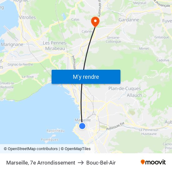 Marseille, 7e Arrondissement to Bouc-Bel-Air map