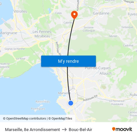 Marseille, 8e Arrondissement to Bouc-Bel-Air map