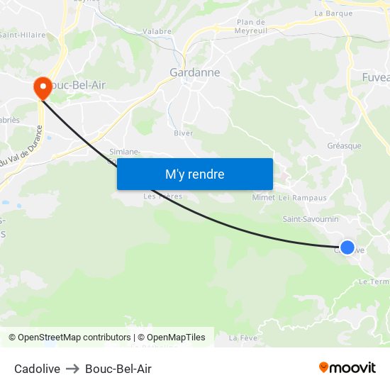 Cadolive to Bouc-Bel-Air map