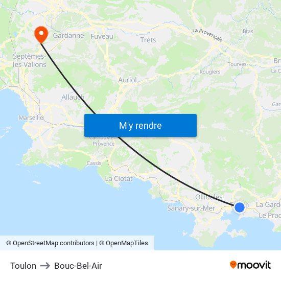 Toulon to Bouc-Bel-Air map