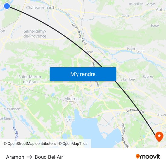 Aramon to Bouc-Bel-Air map