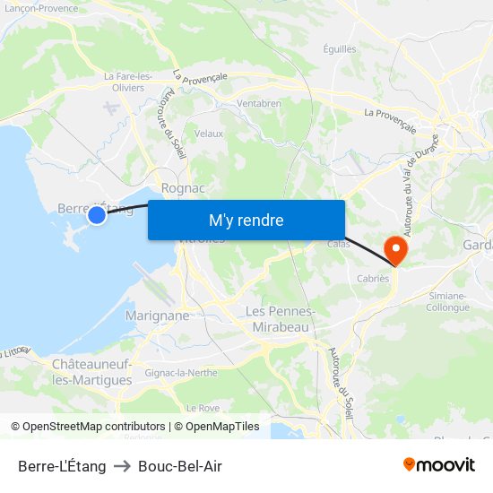 Berre-L'Étang to Bouc-Bel-Air map