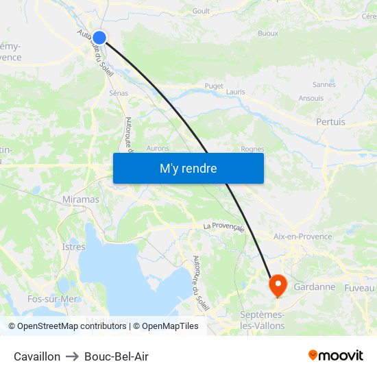 Cavaillon to Bouc-Bel-Air map