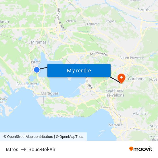 Istres to Bouc-Bel-Air map