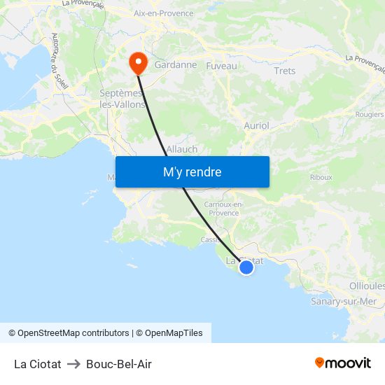La Ciotat to Bouc-Bel-Air map