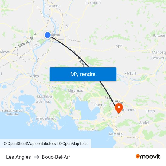 Les Angles to Bouc-Bel-Air map