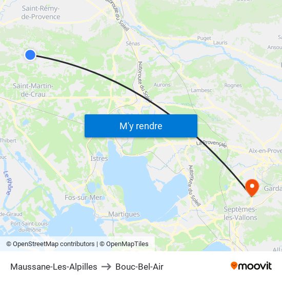 Maussane-Les-Alpilles to Bouc-Bel-Air map