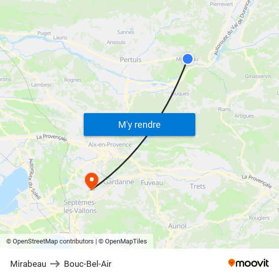 Mirabeau to Bouc-Bel-Air map