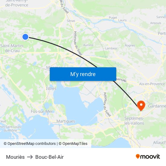 Mouriès to Bouc-Bel-Air map