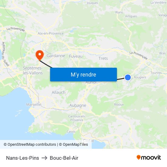 Nans-Les-Pins to Bouc-Bel-Air map