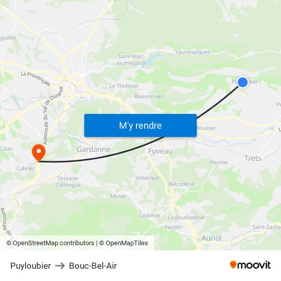 Puyloubier to Bouc-Bel-Air map