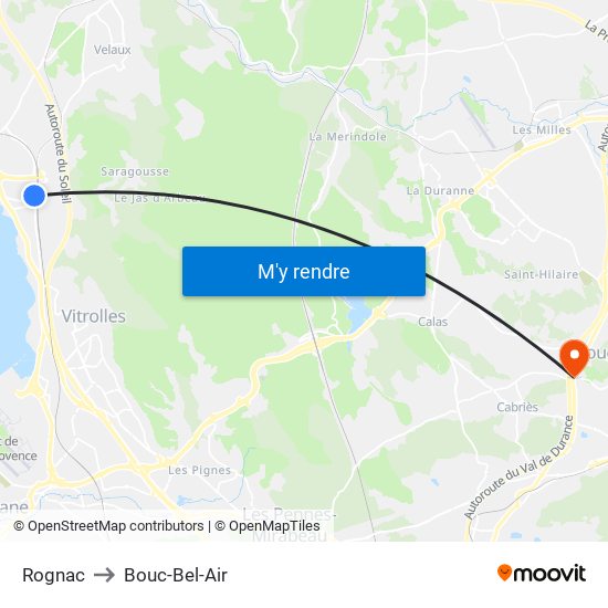 Rognac to Bouc-Bel-Air map