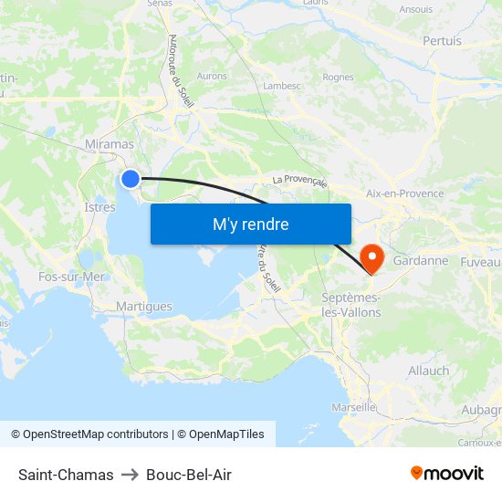 Saint-Chamas to Bouc-Bel-Air map