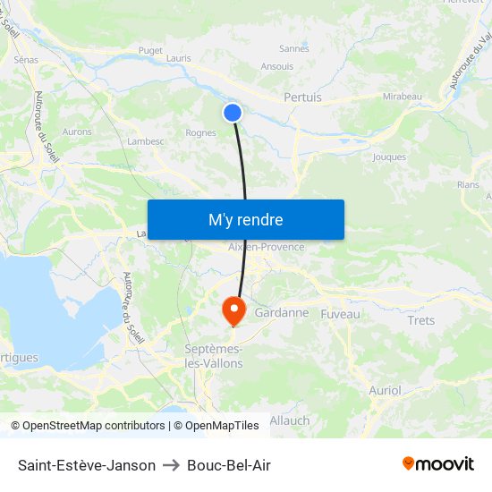 Saint-Estève-Janson to Bouc-Bel-Air map