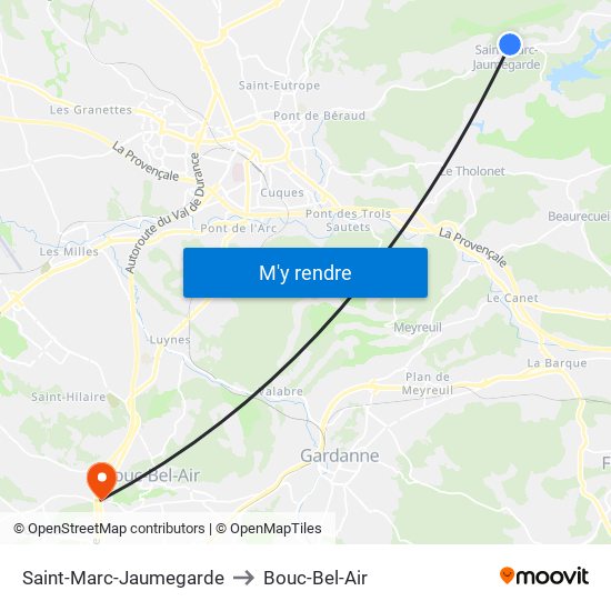 Saint-Marc-Jaumegarde to Bouc-Bel-Air map