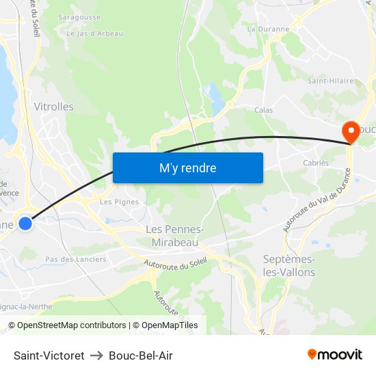 Saint-Victoret to Bouc-Bel-Air map