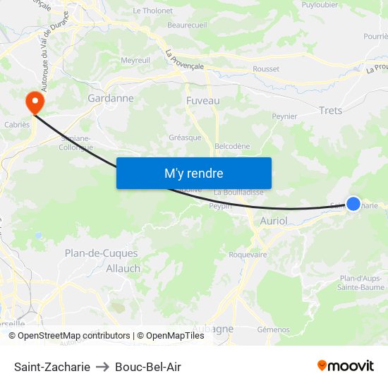 Saint-Zacharie to Bouc-Bel-Air map