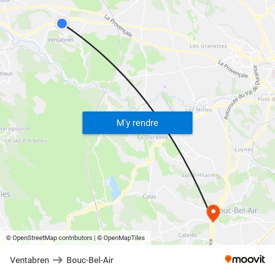 Ventabren to Bouc-Bel-Air map