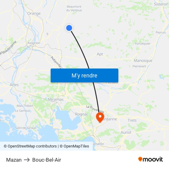 Mazan to Bouc-Bel-Air map