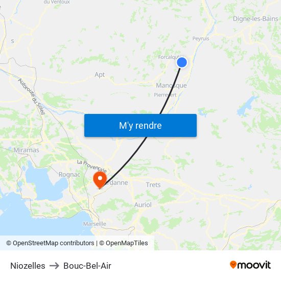 Niozelles to Bouc-Bel-Air map